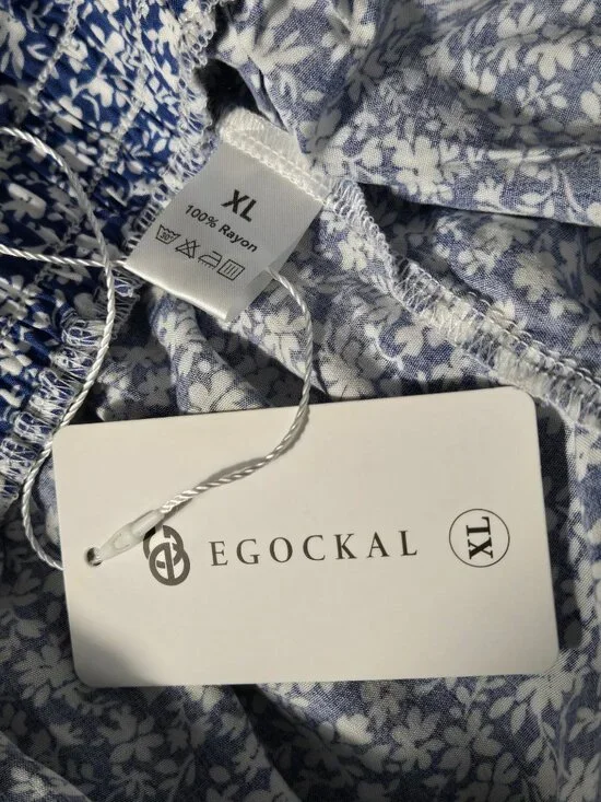 NWT | EGOCKAL Blue Floral Ruffle Smocked Waist Flowy Summer Shorts | XL - Picture 4 of 5